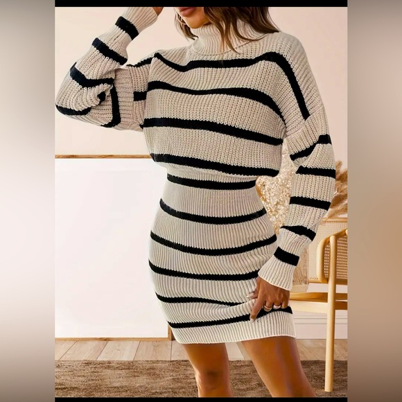 Striped turtle neck sweater dress - Picture 5 of 8